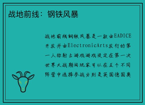 战地前线：钢铁风暴